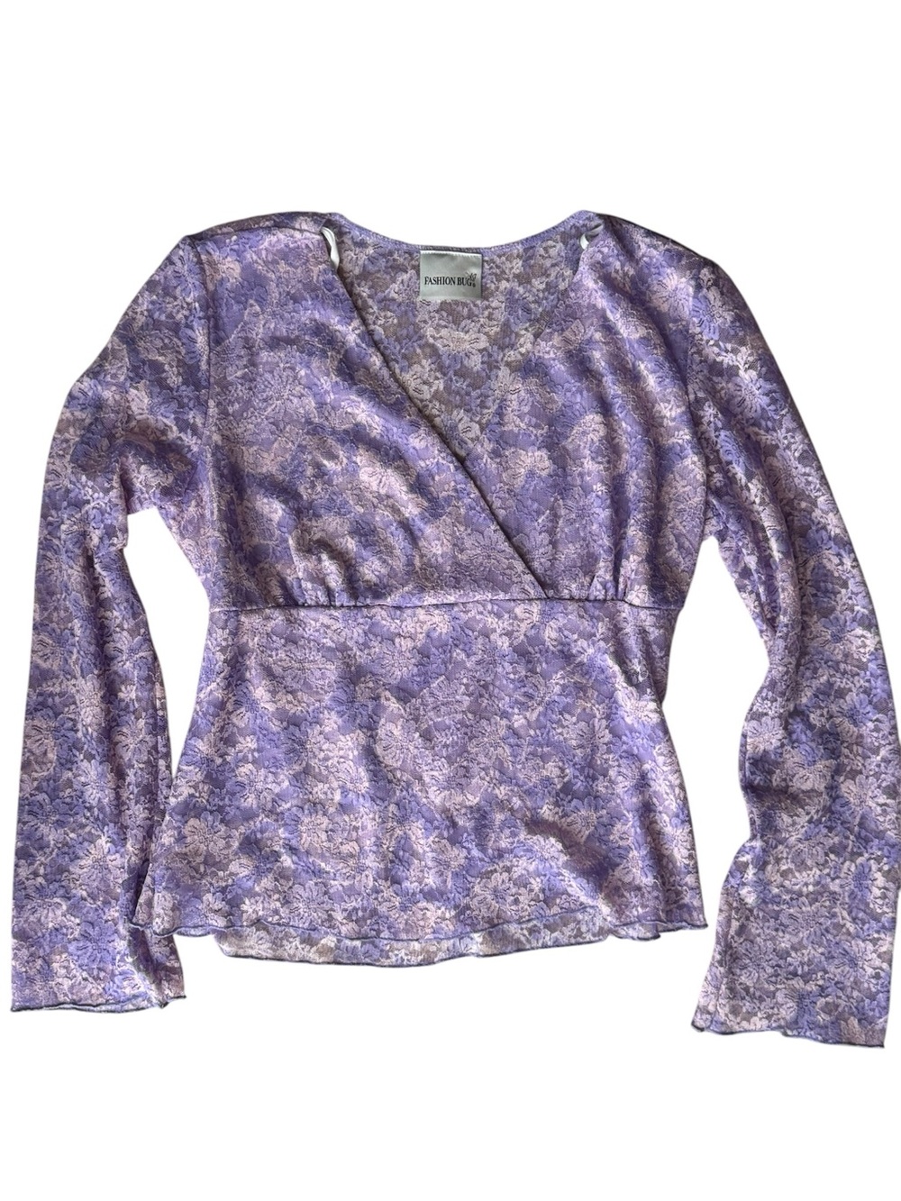 Vintage Y2K Fashion Bug Lavender Lace Crossover Top
